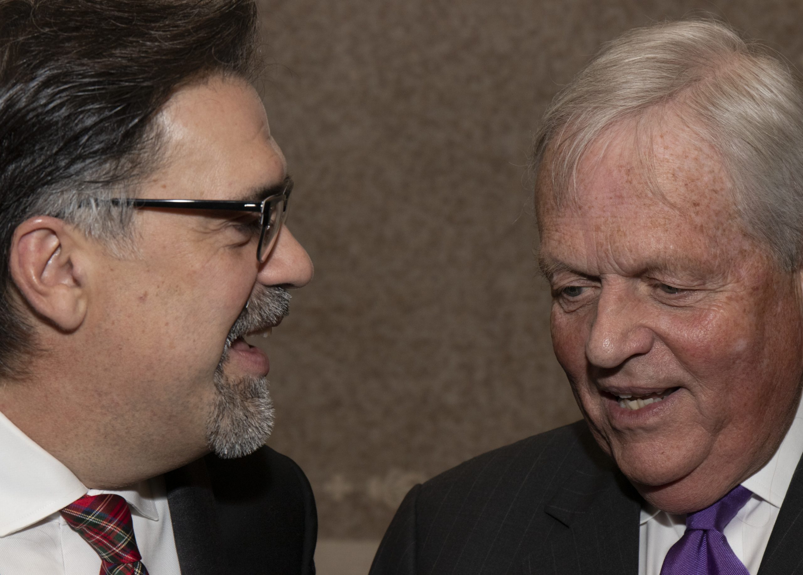 2019-MorganLibrary-Event_158 | Springbrook John Bryans shares a laugh with Springbrook Board President Tom Maggs